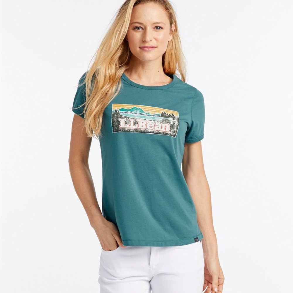 L.L. Bean Teal Scenic Logo Short Sleeve Tee